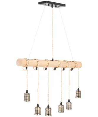 Plafonnier - 6 ampoules - cylindre en bois