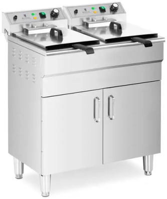 Friteuse électrique double - 26 l - 10,000 W - Robinet - Zone froide - Armoire
