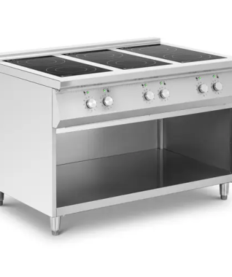 Cuisinière à induction - avec partie inférieure ouverte - 6 zones de cuisson - 25,5 kW - jusqu'à 260 °C - inox - Royal Catering