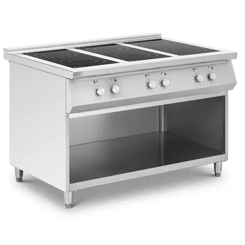 Cuisinière à induction - avec partie inférieure ouverte - 6 zones de cuisson - 25,5 kW - jusqu'à 260 °C - inox - Royal Catering