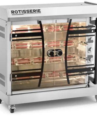 Rôtissoire professionnelle - 4 broches pour 24 poulets - avec éclairage et roues - Royal Catering