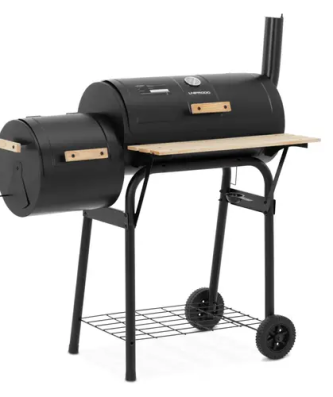 Barbecue avec fumoir - fer / bois - 2 chambres - 2 étagères - Royal Catering