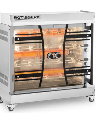 Rôtissoire poulet - à gaz - 4 broches pour 24 poulets - avec éclairage et roues - Royal Catering