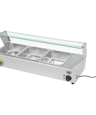 Bain-marie - 3 bacs GN 1/2 - Robinet de vidange - Vitrine de protection