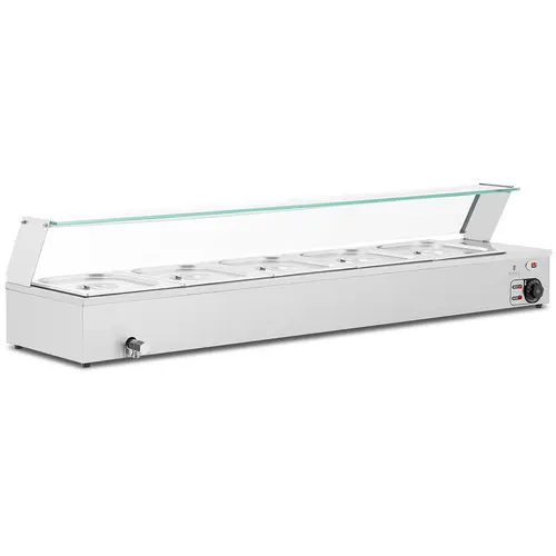 Bain-marie - 2,000 W - 5 x GN 1/2 - Robinet de vidange - Couvercle en verre