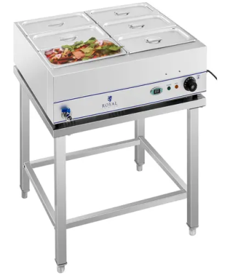 Bain-marie - 2 000 W - 6 bacs GN 1/3 - Avec table et robinet de vidange