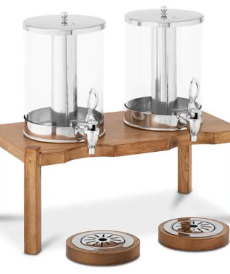 Distributeur de boissons - 2 x 7 l - Dispositifs de refroidissement - Cadre en bois clair