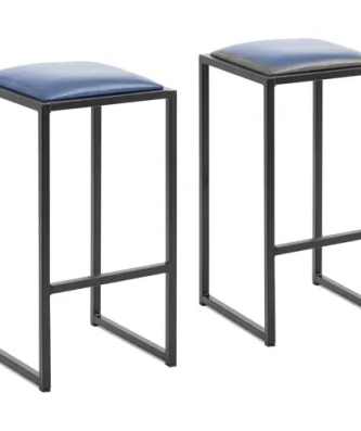 Tabouret de bar industriel - lot de 2 - noir/bleu - avec rembourrage - Royal Catering