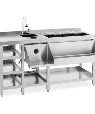 Station cocktail - avec bac à glace, 4 bacs GN 1/9, lave-verre et porte-bouteilles - Royal Catering