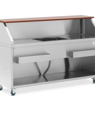 Bar mobile - avec bac à glace et porte-bouteilles - comptoir 180 cm effet bois - Royal Catering