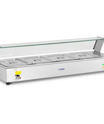 Bain-marie avec robinet de vidange - 4 bacs GN 1/2 - Vitrine de protection