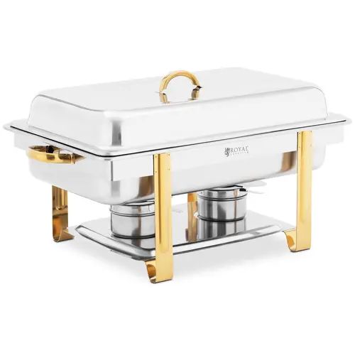 chafing dish - GN 1/1 - accents dorés - 9 L - 2 brûleurs - Royal Catering