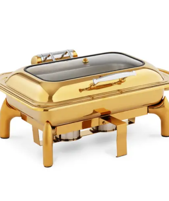 Chafing dish - GN 1/1 - 9 l - 2 bruleurs à pâte - avec hublot - Royal Catering