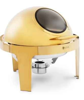 Chafing dish - rond avec hublot - 6 l - 1 bruleur à pâte - doré - Royal Catering