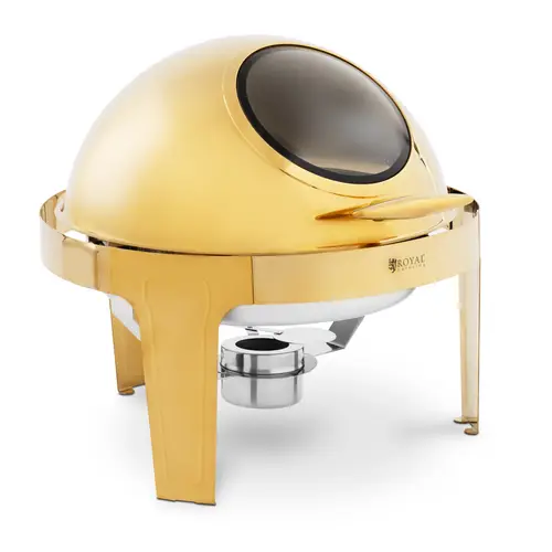 Chafing dish - rond avec hublot - 6 l - 1 bruleur à pâte - doré - Royal Catering