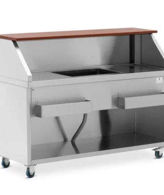 Bar mobile - avec bac à glace et porte-bouteilles - comptoir 150 cm effet bois - Royal Catering