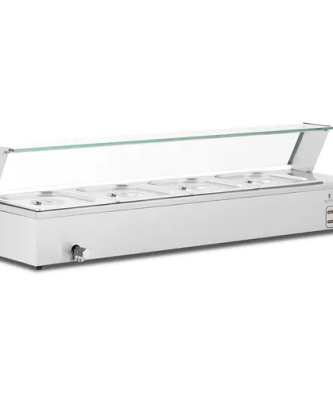 Bain-marie - 4 x GN 1/2 - Récipient - Robinet de vidange - Couvercle en verre