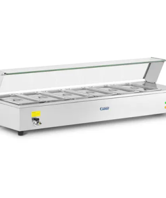 Bain-marie avec robinet de vidange - 6 bacs GN 1/3 - Vitrine de protection