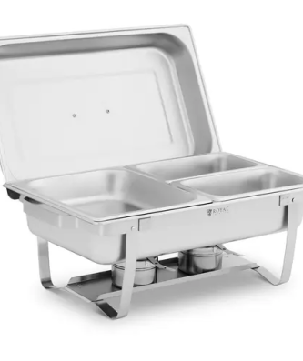 Chauffe-plat professionnel - GN 1/2 - 2 x GN 1/4 - 9 L - 2 brûleurs pour pâte à brûler - 295 x 235 x 60 / 240 x 135 x 65 mm - Royal Catering