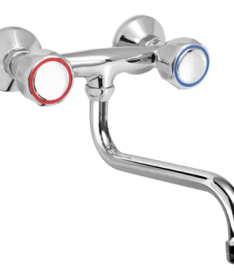 Robinet mélangeur mural - Laiton chromé - Bec de 220 mm