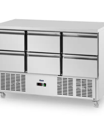 Table réfrigérée sur roulettes - 350 l - 6 compartiments - 136,5 x 70 cm - inox - Royal Catering