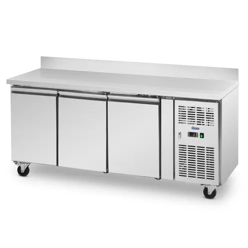 Table réfrigérée sur roulettes - 410 l - 3 Compartiments - 179,5 x 70 cm - Classe B - Dosseret - Inox - Royal Catering
