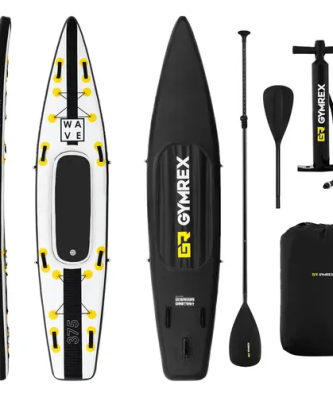 Stand up paddle gonflable - 120 kg - Noir/jaune - Kit incluant pagaie, siège et accessoires