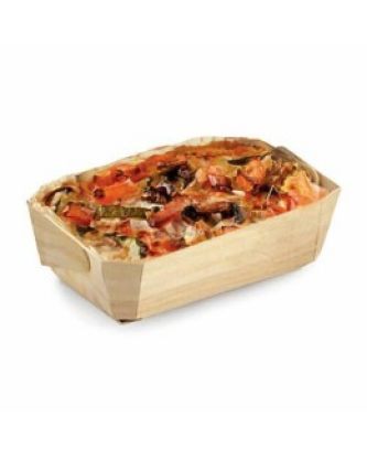 Moule de cuisson rectangulaire bois individuel avec boite en carton et fenêtre 16 x 9 x 7 cm - par 60