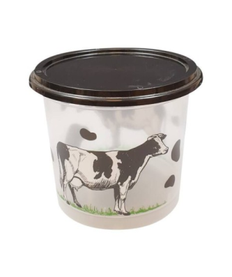 Pot plastique transparent avec couvercle noir "Produits laitiers" 500 ml - par 250