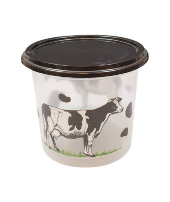 Pot plastique transparent avec couvercle noir "Produits laitiers" 500 ml - par 250