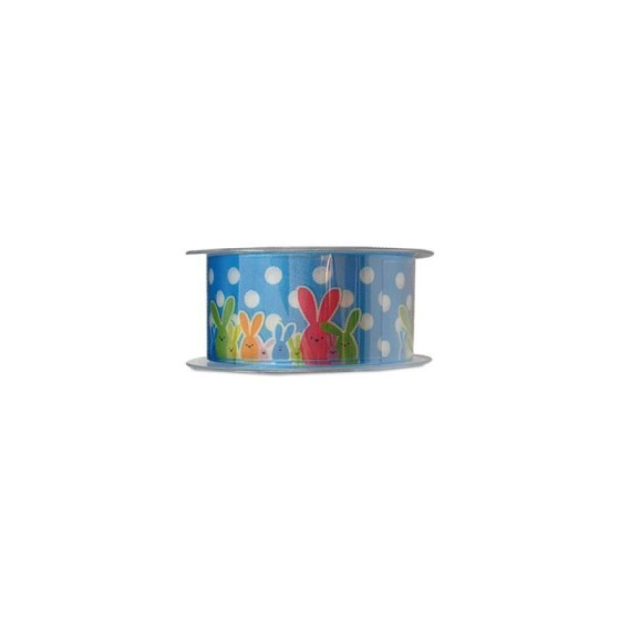 Ruban bleu décor lapin de Pâques 40 mm x 20 m - à l'unité