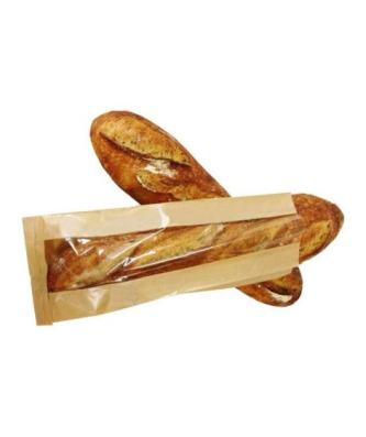 Sac à pain kraft brun avec fenêtre 19 + 7 x 36 cm (2 baguettes)- par 1000