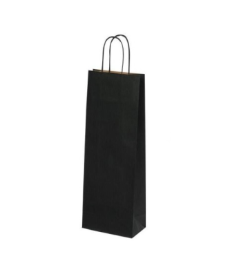 Sac bouteille kraft noir vergé 14 + 8 x 39 cm - par 50