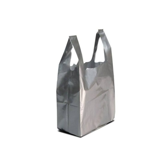 Sac bretelles plastique BD 50 microns argent 26 x 6 + 6 x 45 cm - par 500