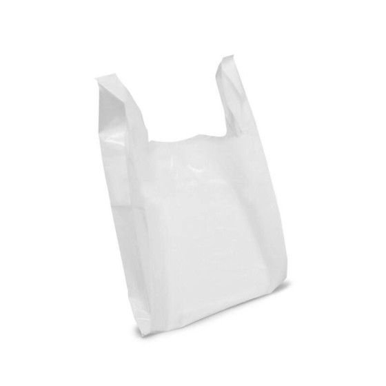 Sac bretelles plastique BD 50 microns blanc 26 x 6 + 6 x 45 cm - par 500