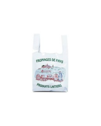 Sac bretelles plastique BD 50 microns "Fromage de pays" 26 x 6 + 6 x 45 cm - par 500