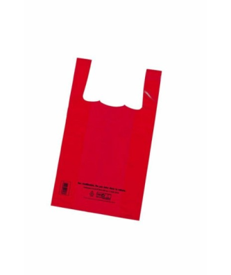 Sac bretelles plastique BD 50 microns rouge 26 x 6 + 6 x 45 cm - par 100