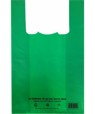 Sac bretelles plastique BD 50 microns vert 26 x 6 + 6 x 45 cm - par 500