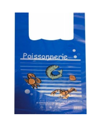 Sac bretelles poissonnerie plastique BD 50 microns bleu 26 x 6 + 6 x 45 cm - par 500