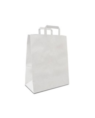 Sac papier kraft blanc à poignées plates 32 + 15 x 40 cm - par 50