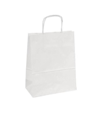 Sac papier kraft blanc à poignées torsadées 22 + 10 x 31 cm - par 50