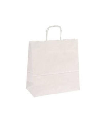 Sac papier kraft blanc à poignées torsadées 35 + 14 x 44 cm - par 50
