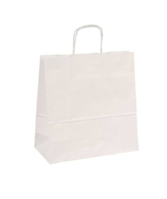 Sac papier kraft blanc à poignées torsadées 35 + 14 x 44 cm - par 50