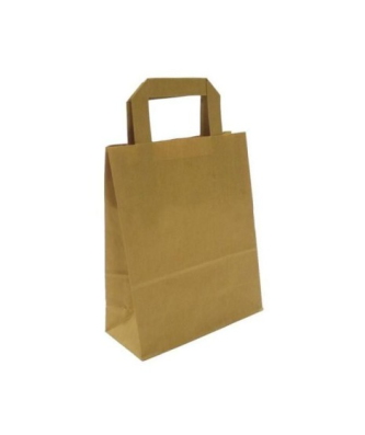 Sac papier kraft brun à poignées plates 18 + 8 x 22 cm - par 50Sac papier kraft brun à poignées plates 18 + 8 x 22 cm - par 50