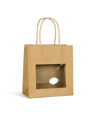 Sac papier kraft brun à poignées torsadées avec fenêtre 18 + 8 x 19 cm - par 12