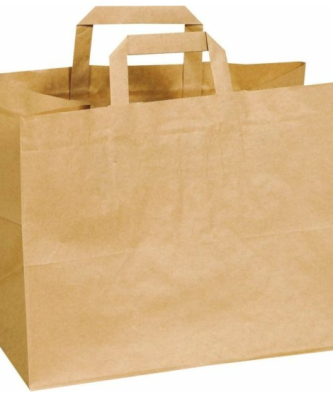 Sac papier kraft brun traiteur à poignées plates 32 x 24 cm - par 250