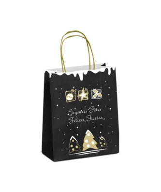 Sac papier kraft noir à poignées torsadées "Léon" 18 + 8 x 22 cm - par 50
