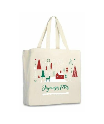 Sac réutilisable coton "Joyeuses fêtes" 37 x 22 x 36 cm - par 100