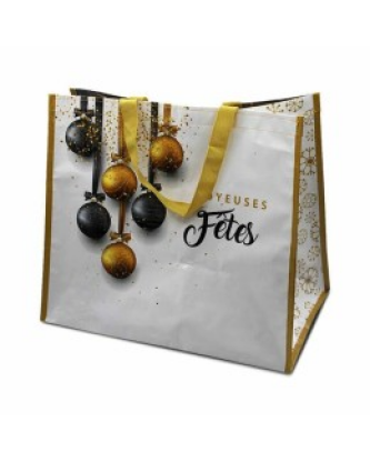 Sac réutilisable polypropylène tissé 40 x 24 x 35 cm décor "Joyeuses Fêtes" - par 100