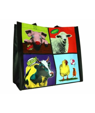 Sac réutilisable polypropylène tissé "Animaux colorés" 35 x 10 + 10 x 40 cm - par 100